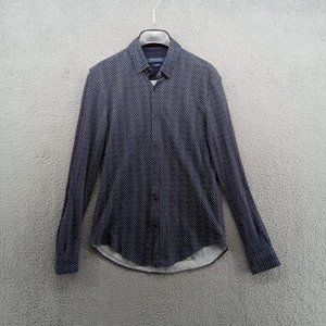 Zara‎ Shirt Mens Small Dark Blue Patterned Slim Fit Button Up Dressy Formal